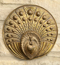 Rare Signed George Johnson Brass Peacock Wall Pocket Plaque 29cm Victorian Arts and Crafts 1880s