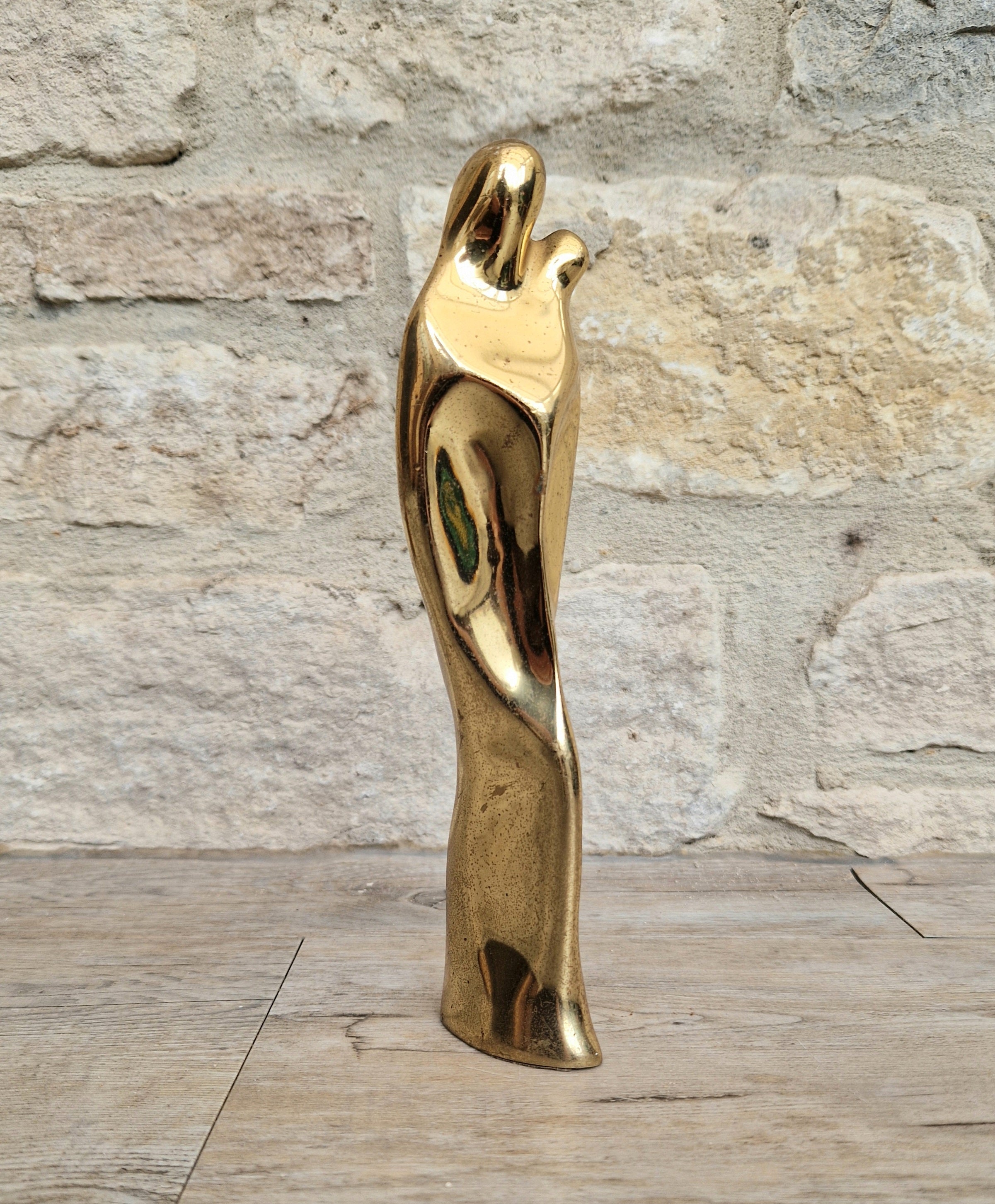 Solid Bronze 'Mother & Child' Figure Biomorphic Abstract 1970s Organic Sculpture Vintage 1.2kg