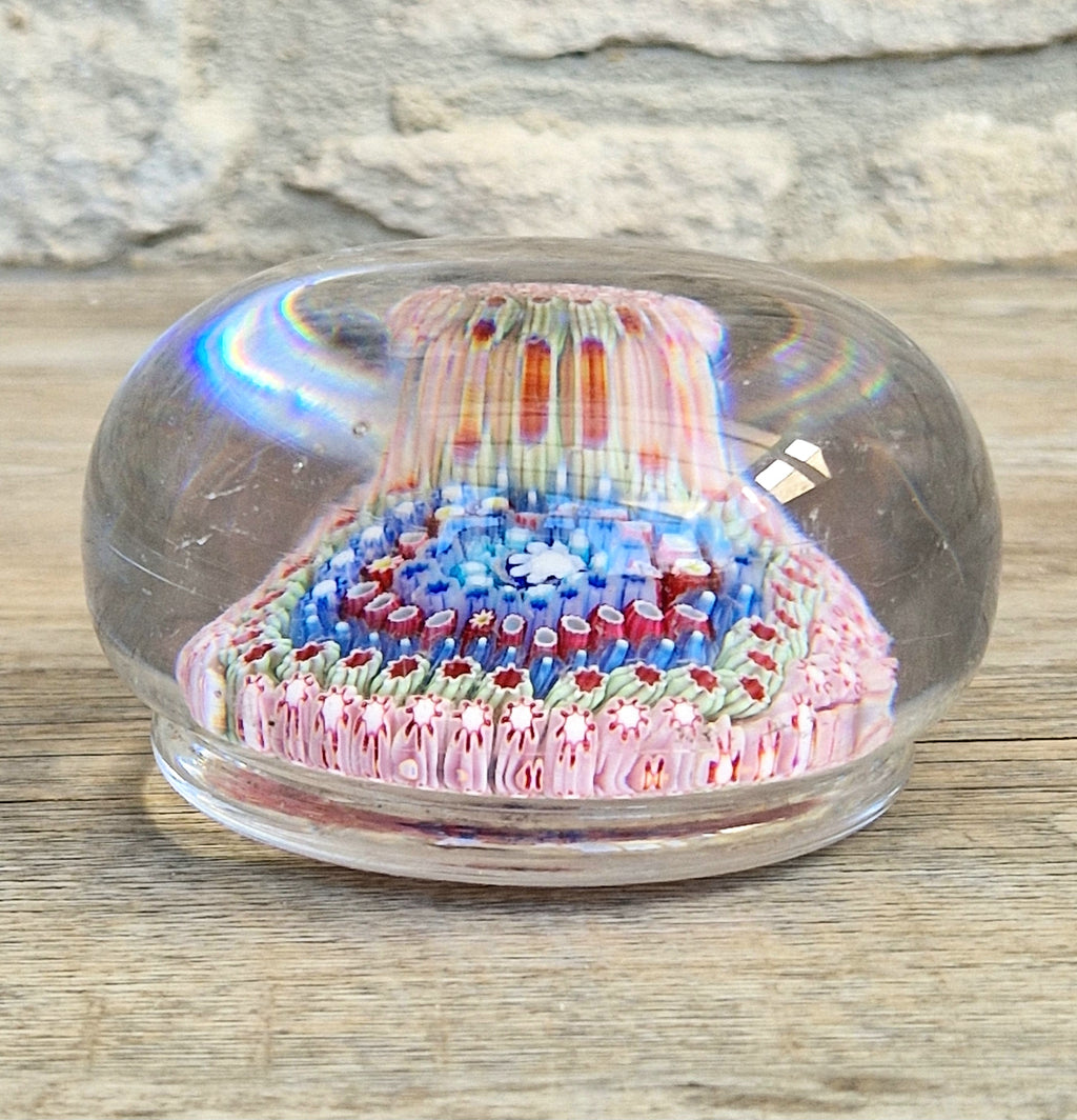 Old English Richardsons Magnum Concentric Millifiore Canes Footed Glass Paperweight