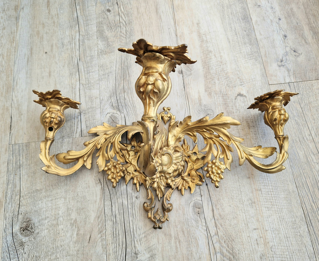 A Single French Louis XV Style Gilt Bronze 3 Branch Applique Sconce c.1900