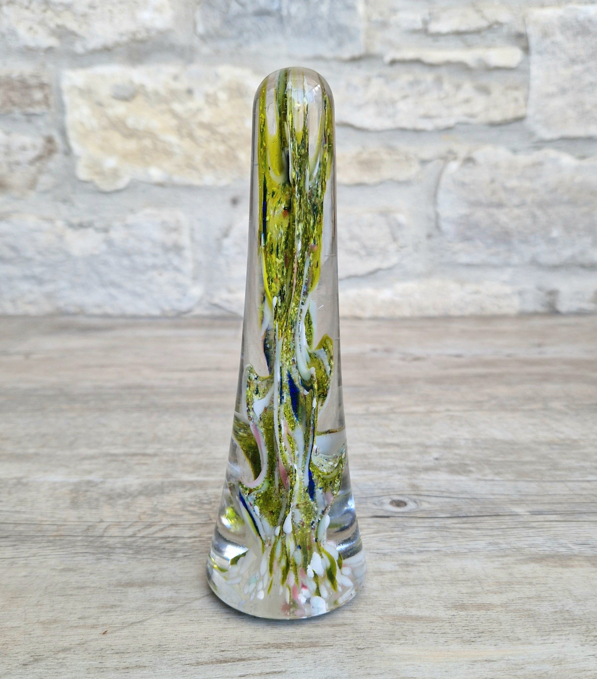 Devil's Fire Tower Green Art Glass Obelisk Paperweight 18.4cm 19th Century