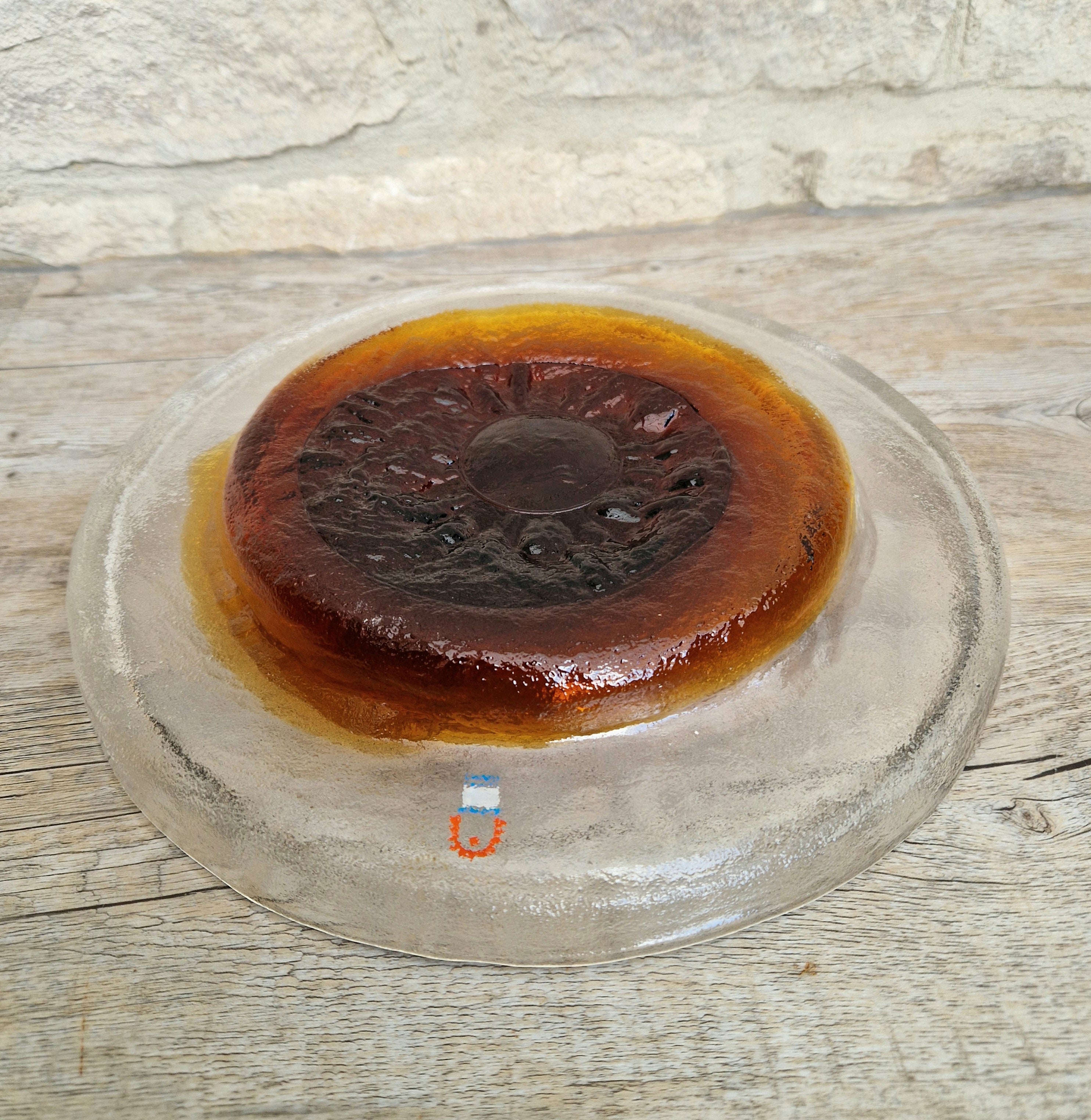 Brutalist Textured Art Glass Centrepiece Plate by Pentti Santalahti Humppila Finland