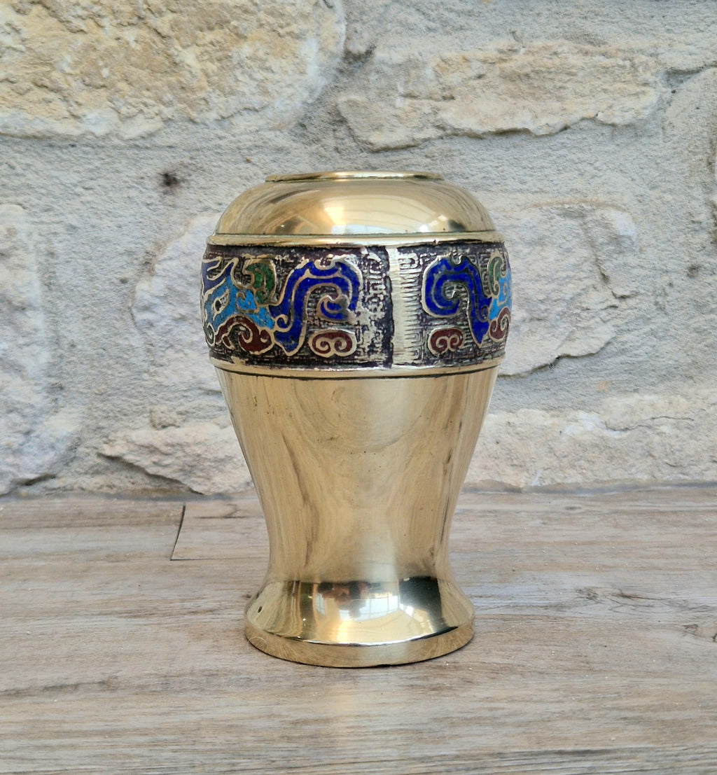 Chinese Late Qing Champleve Enamelled Bronze Small Vase 19th Century Antique