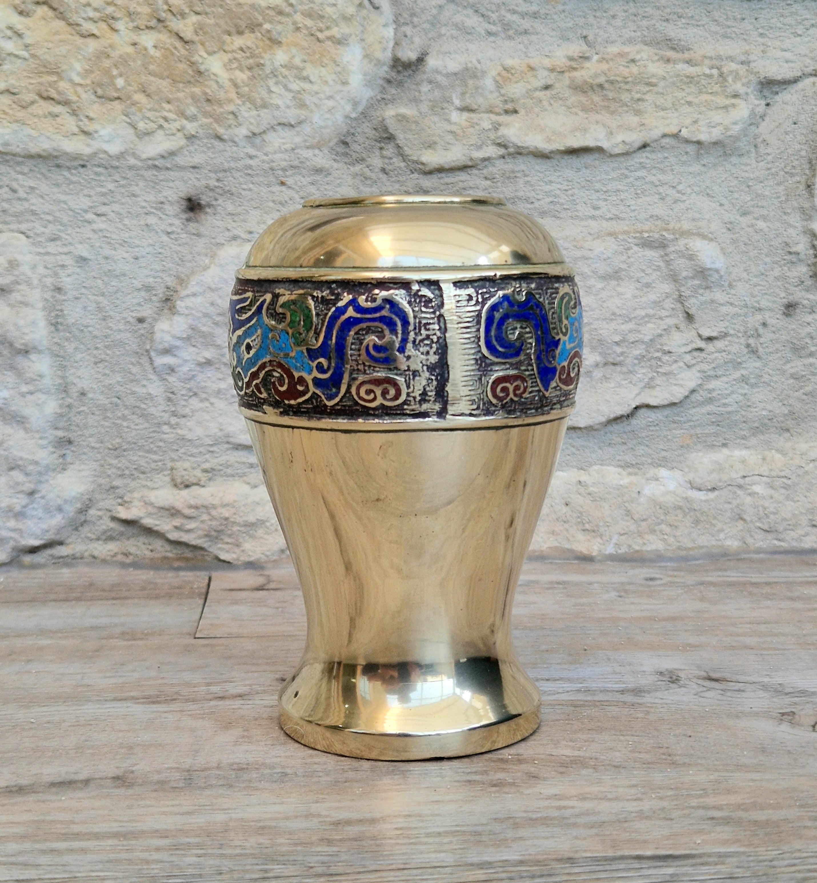 Chinese Late Qing Champleve Enamelled Bronze Small Vase 19th Century Antique