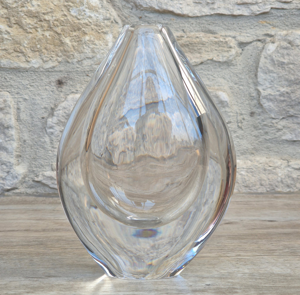 Vintage Orrefors PU3632 Crystal Teardrop Vase Mid Century Swedish Art Glass Sven Palmqvist 16cm