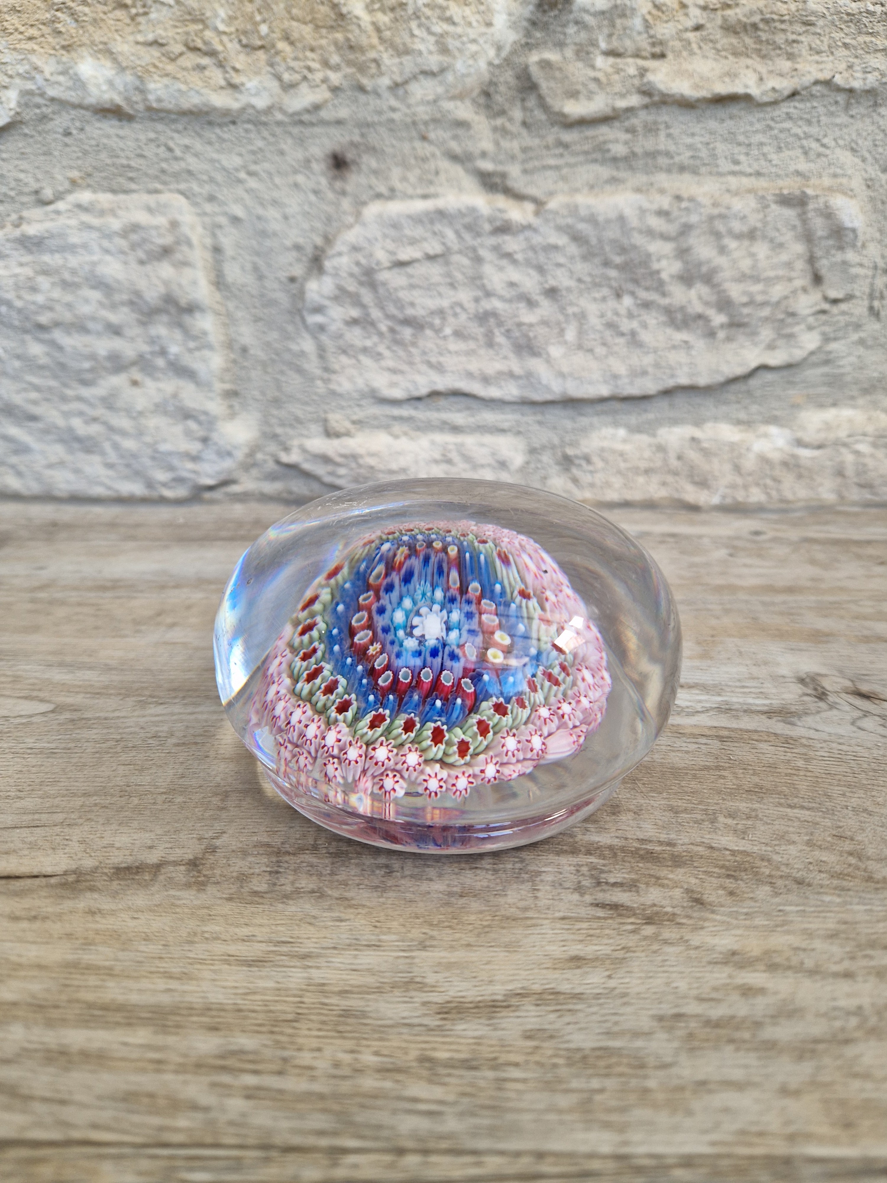 Old English Richardsons Magnum Concentric Millifiore Canes Footed Glass Paperweight
