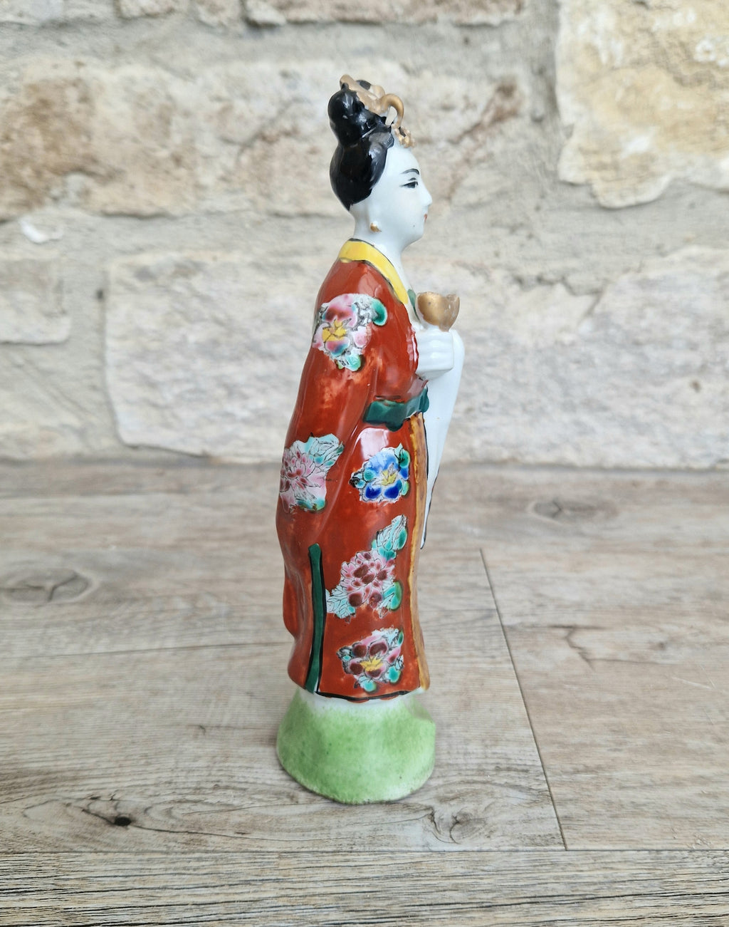 Antique Chinese Qing Hand-Painted Porcelain Figurine Statue Ho Hsien-Ku Daoist Immortal Maiden