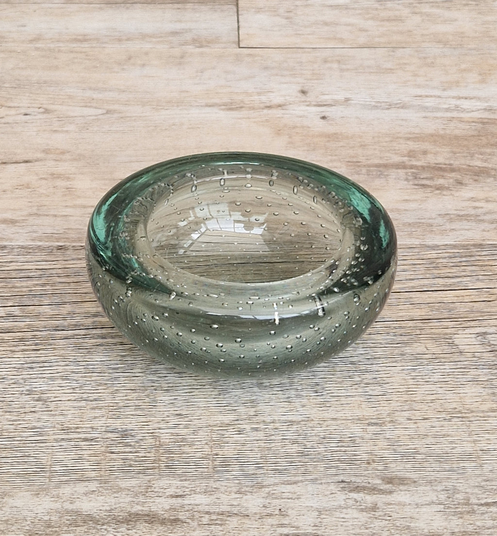 Vintage Whitefriars Sea Green Controlled Bubble Glass Bowl 9099 Mid Century Bullicante Dish