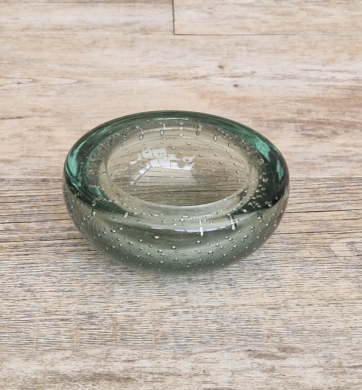 Vintage Whitefriars Sea Green Controlled Bubble Glass Bowl 9099 Mid Century Bullicante Dish