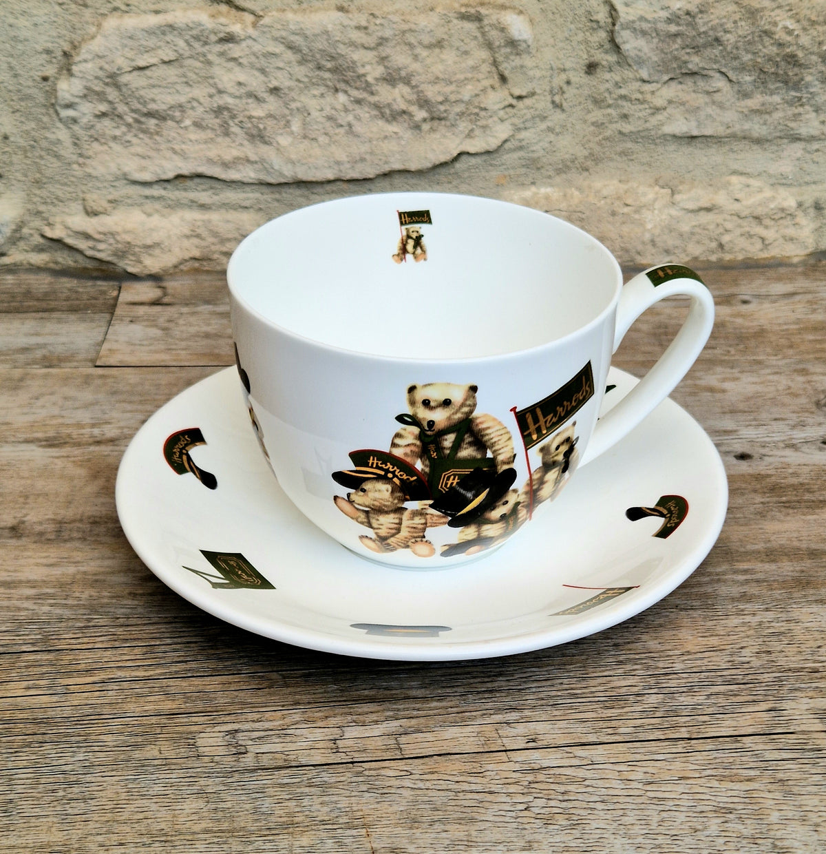 Vintage Harrods Knightsbridge London Bear Bone China Extra Large Breakfast Cup & Saucer 1 Pint