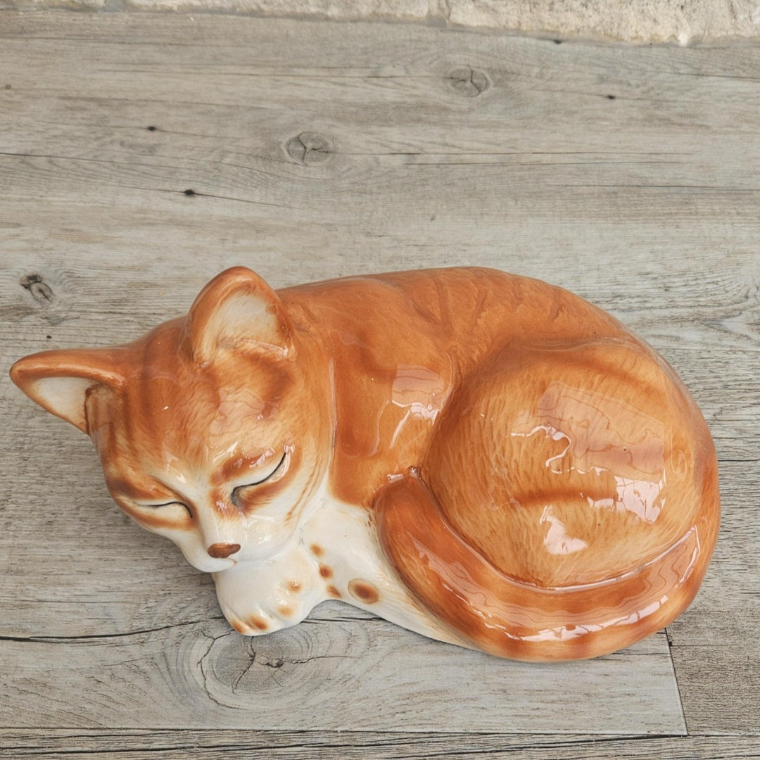 Vintage Large Sleeping Ginger Cat Ornament 18cm X 12cm Heavy