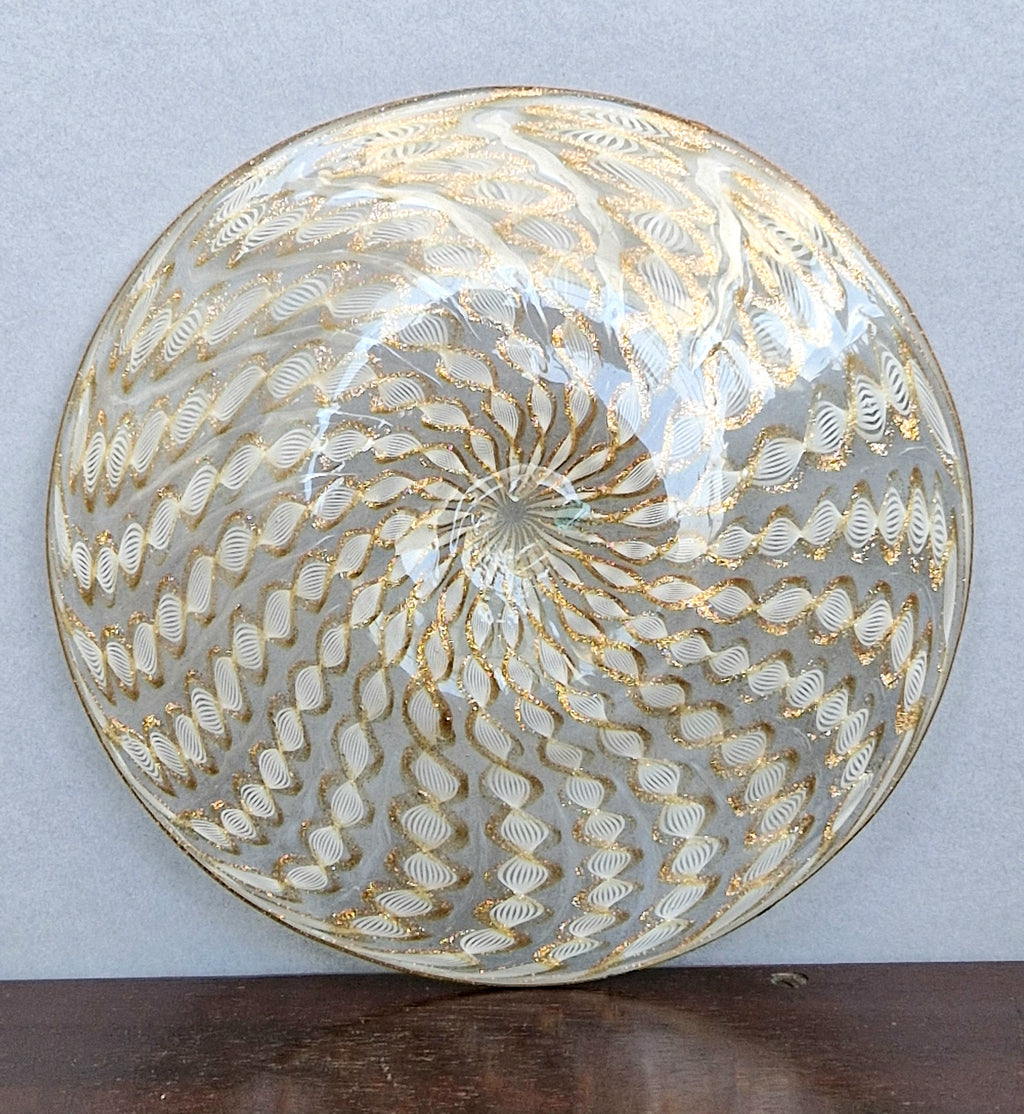 Antique Salviati Murano Glass Plate, Zanfirico, Aventurine, Venetian c.1870–1890, 18.2cm, Fine Handblown Collectable Piece