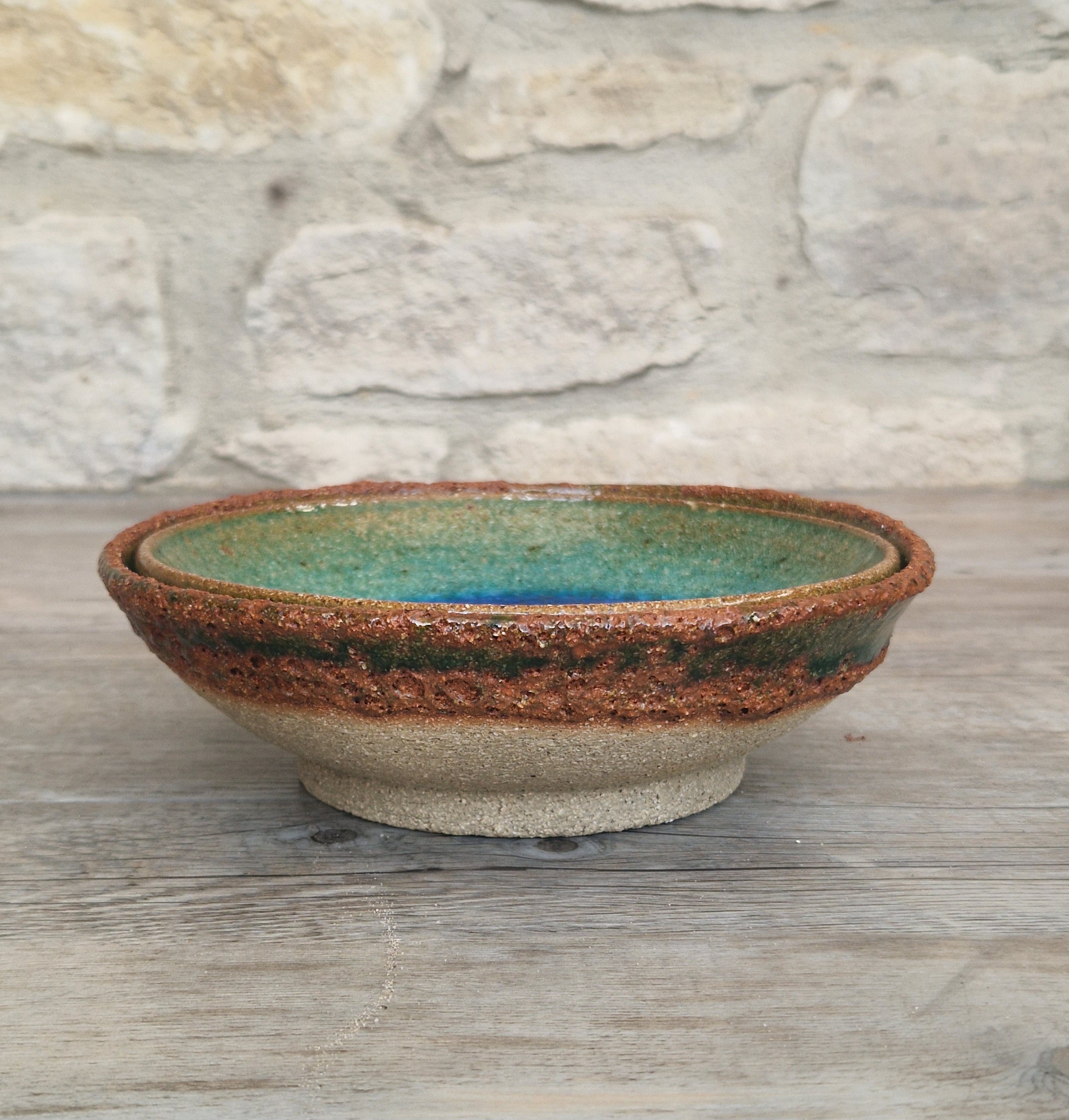 Vintage Studio Art Pottery Alan Hemmings Nested Blue Crackle Glaze Ceramic Bowls