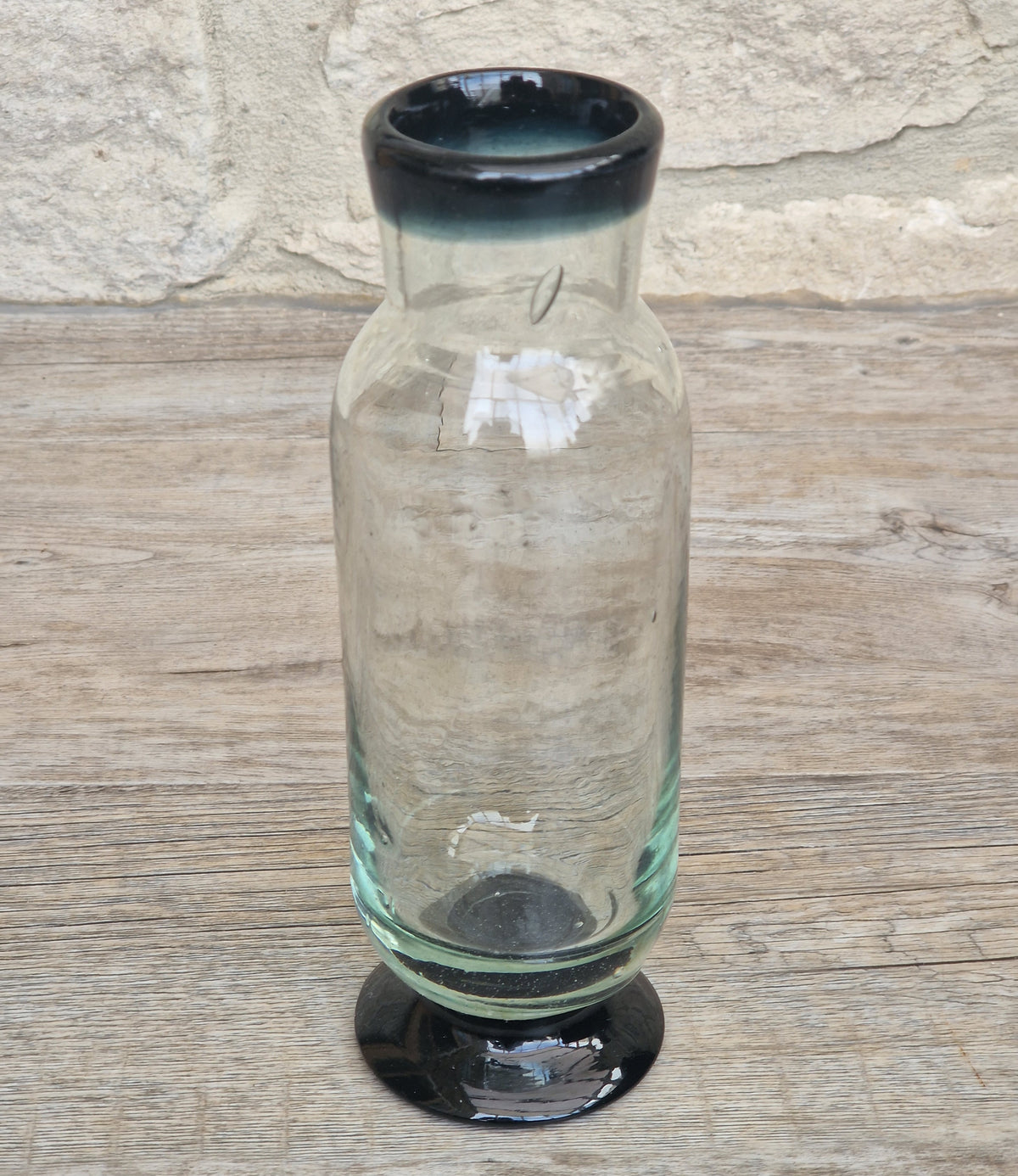 Rare Antique Regency Apothecary Jar c. 1800-1830 English Heavy Lead Crystal Specimen Glass with Fused Inky Blue-Black Rim & Foot