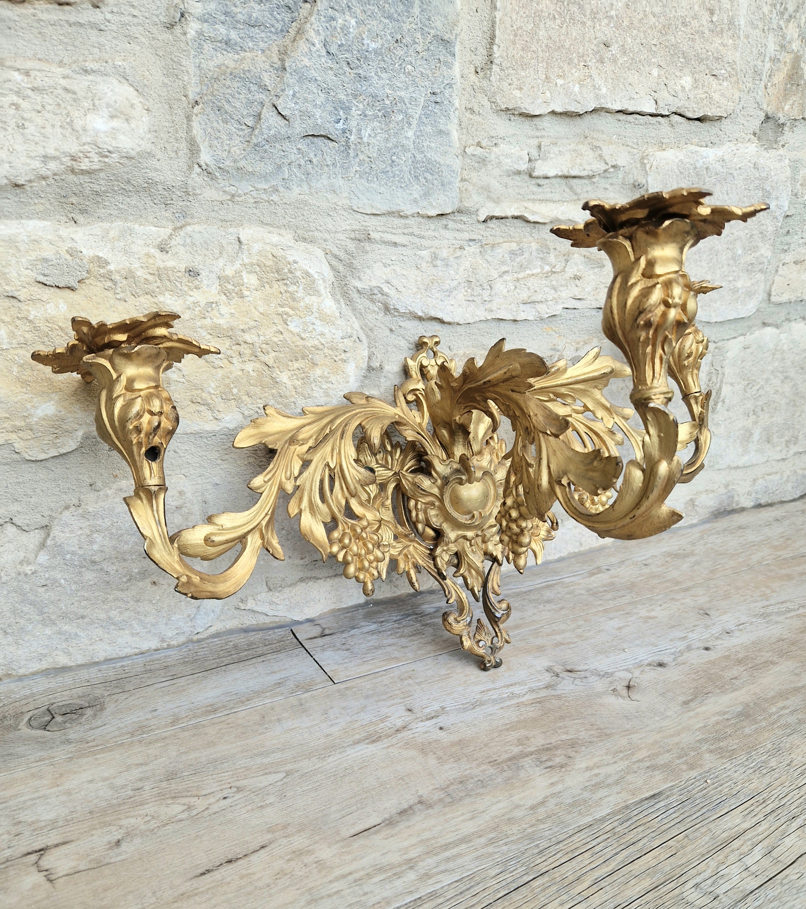 A Single French Louis XV Style Gilt Bronze 3 Branch Applique Sconce c.1900