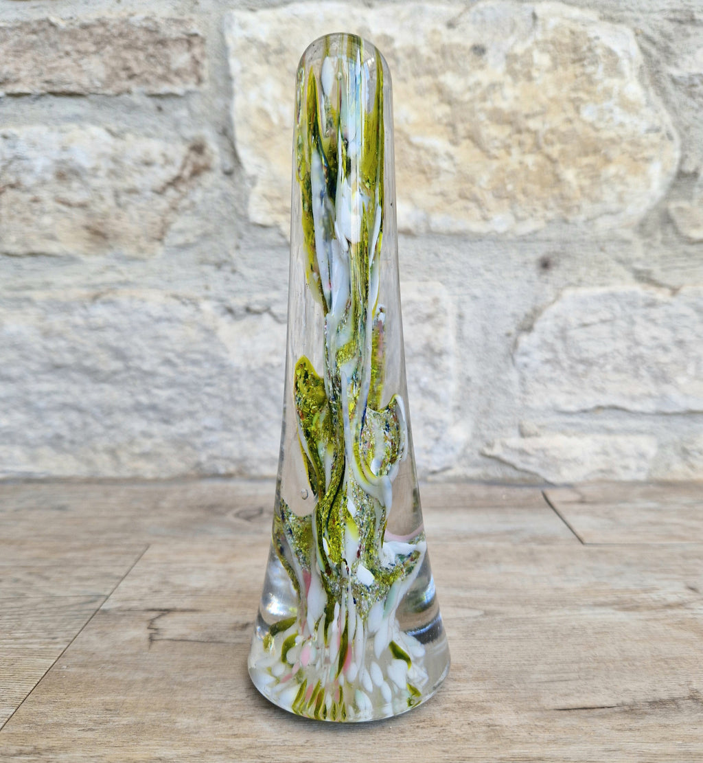 Devil's Fire Tower Green Art Glass Obelisk Paperweight 18.4cm 19th Century
