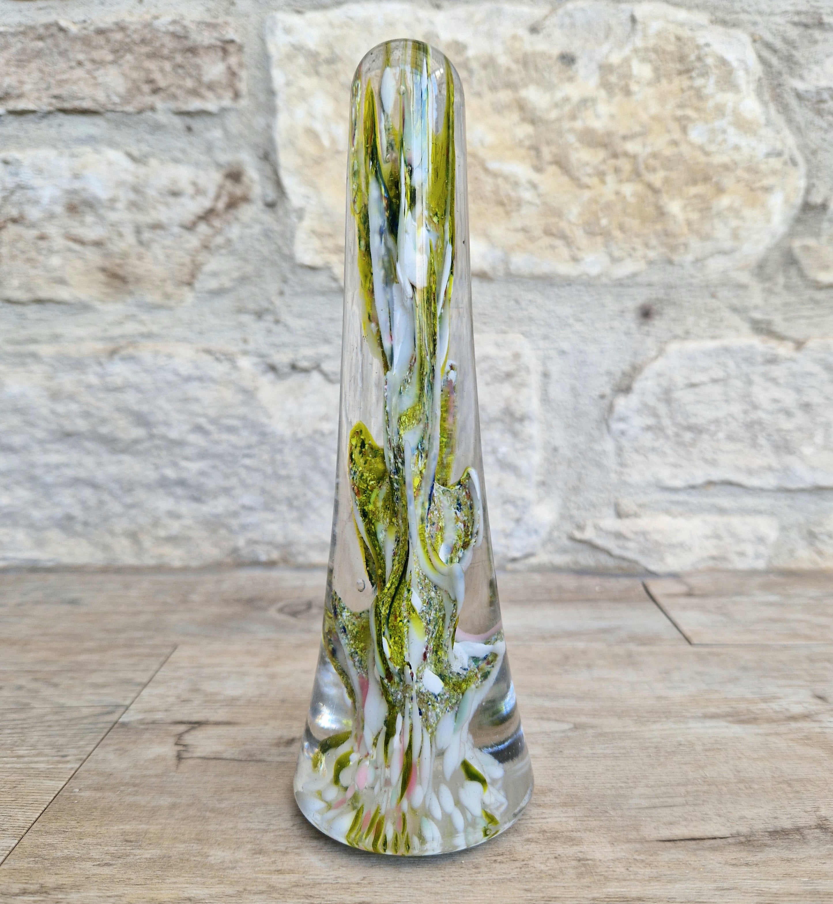 Devil's Fire Tower Green Art Glass Obelisk Paperweight 18.4cm 19th Century
