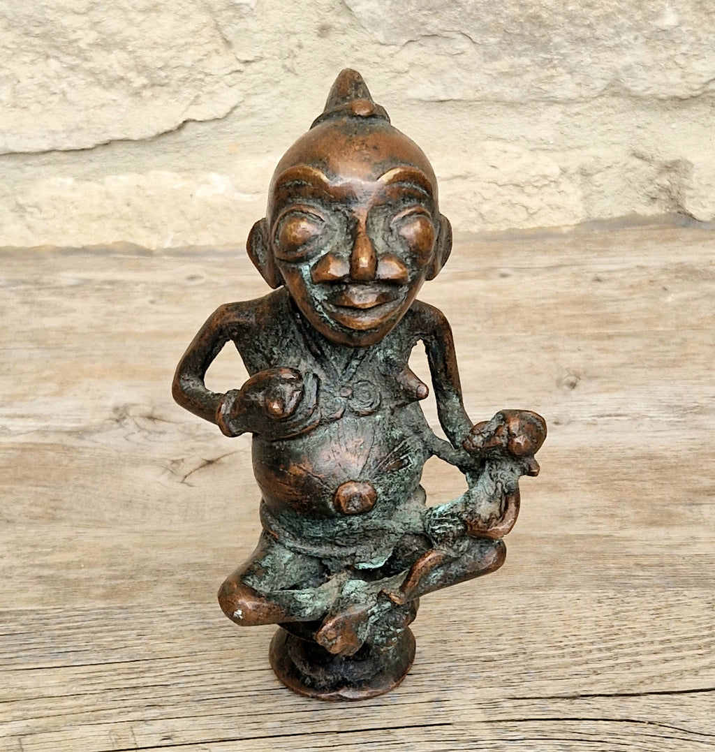 Antique African Tikar Cameroon Cast Bronze Fertility Motherhood Maternity Figure Statue