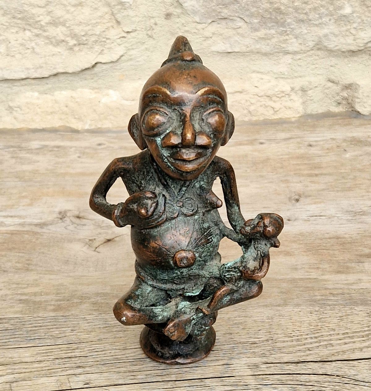 Antique African Tikar Cameroon Cast Bronze Fertility Motherhood Maternity Figure Statue