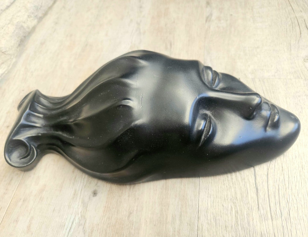 Midecentury Ceramic Female Face Mask Wall Plaque Art Female Face Sculpture Wall Art Decor
