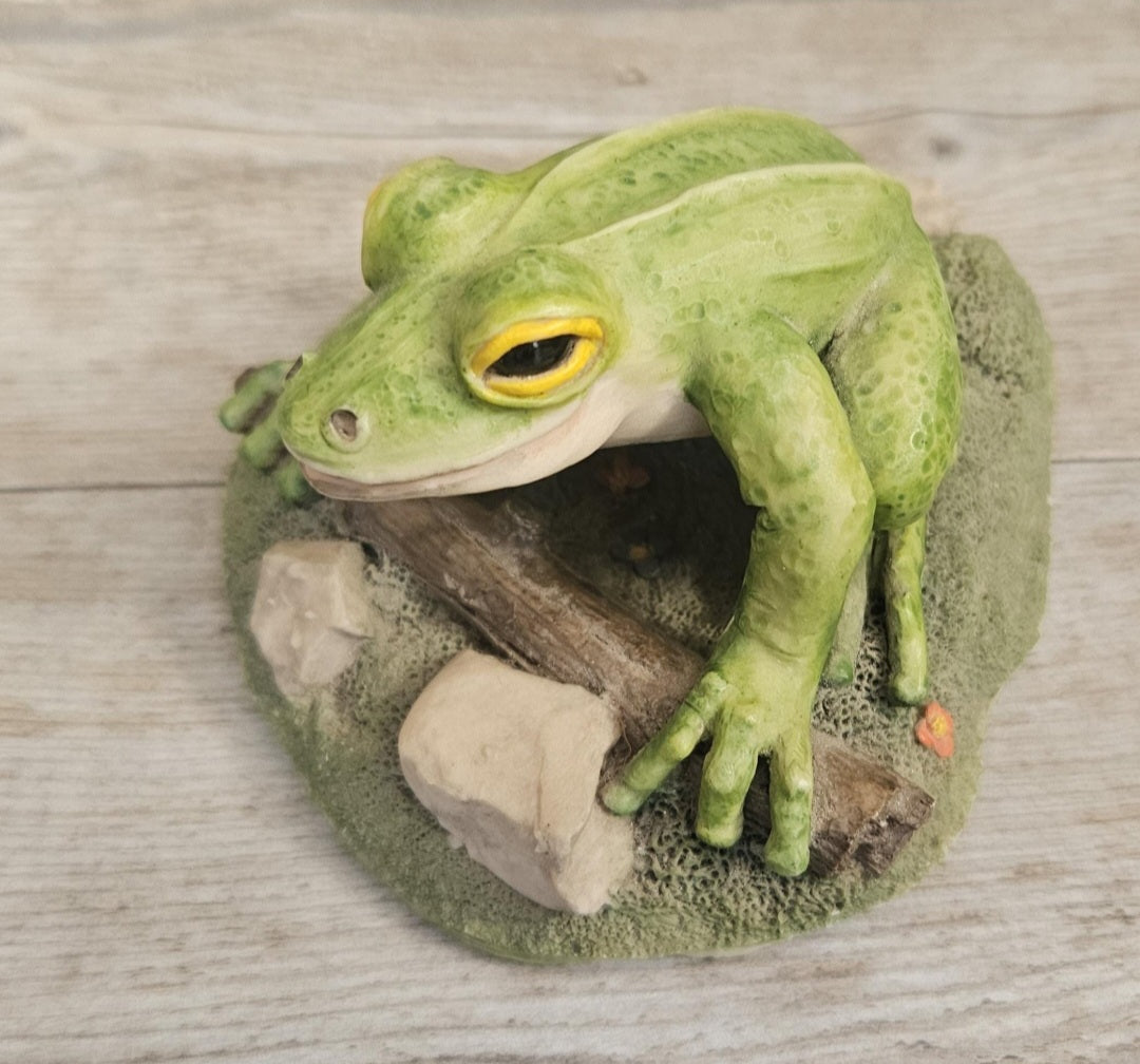 Vintage Ceramic Frog Ornament 1993 Anthropomorphic Signed Collectible Shelf Decor or Retro Gift