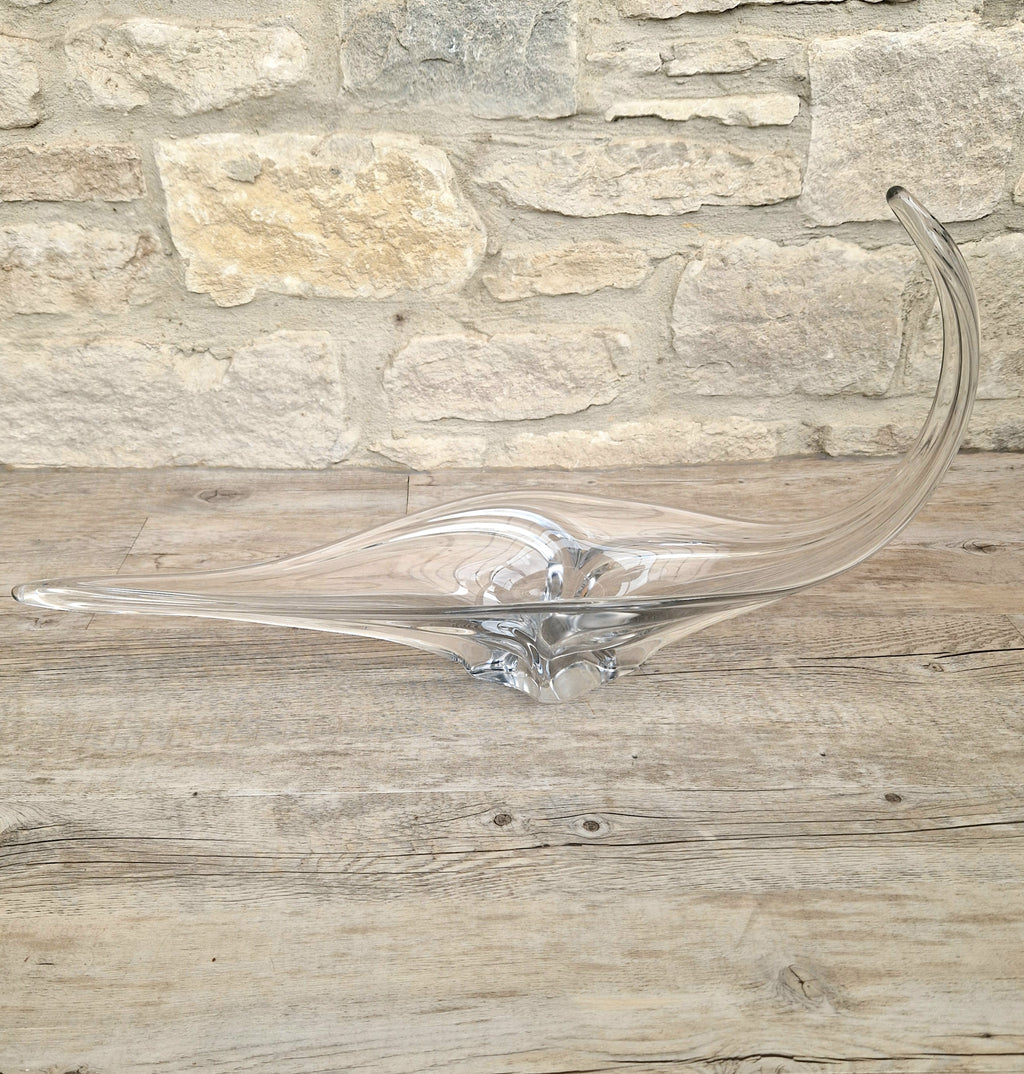 Vintage Art Vannes France Signed Lead Crystal Centerpiece | 1950s Mid Century Modern Biomorphic Freeform Sculptural Glass Bowl