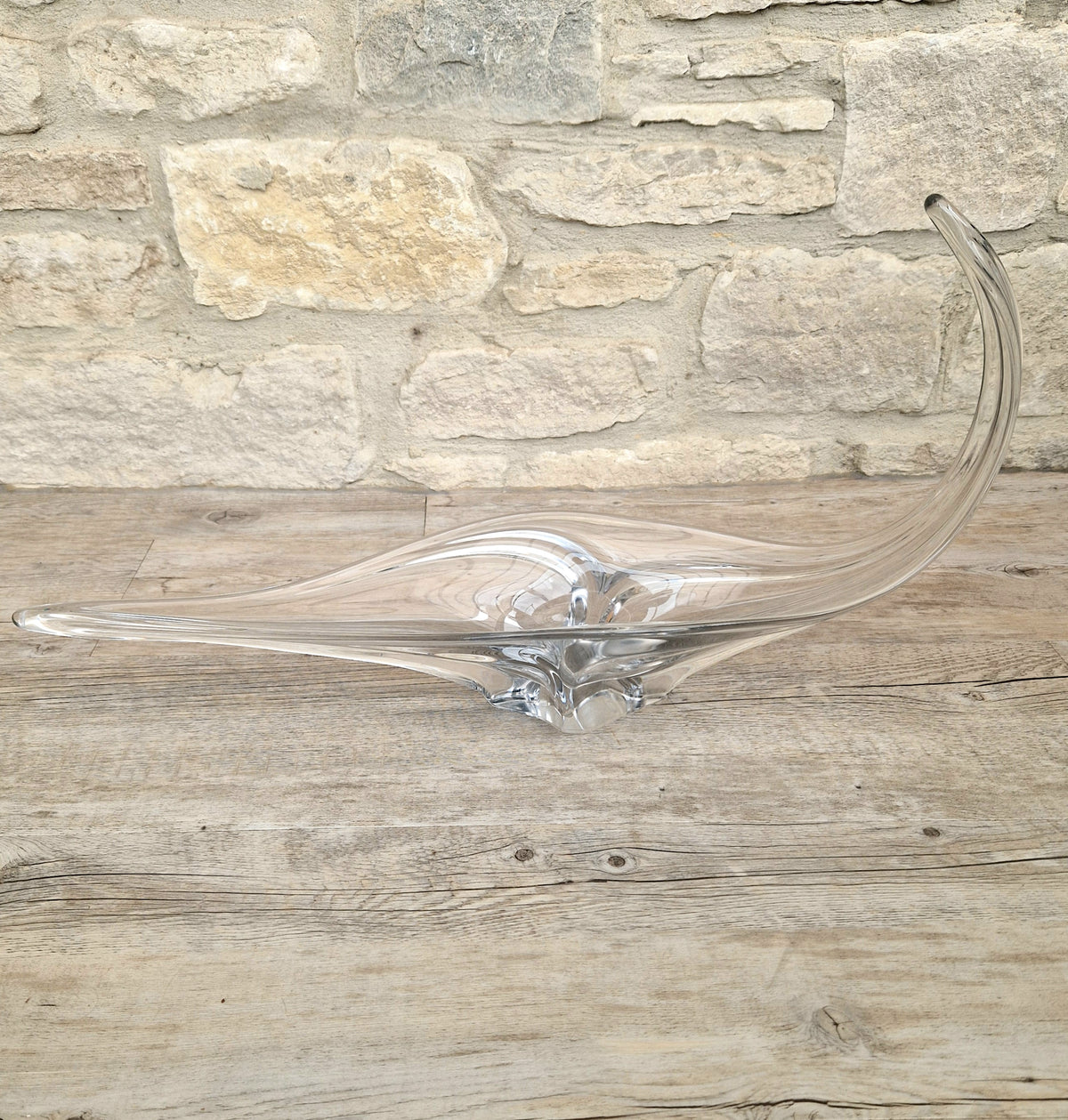 Vintage Art Vannes France Signed Lead Crystal Centerpiece | 1950s Mid Century Modern Biomorphic Freeform Sculptural Glass Bowl