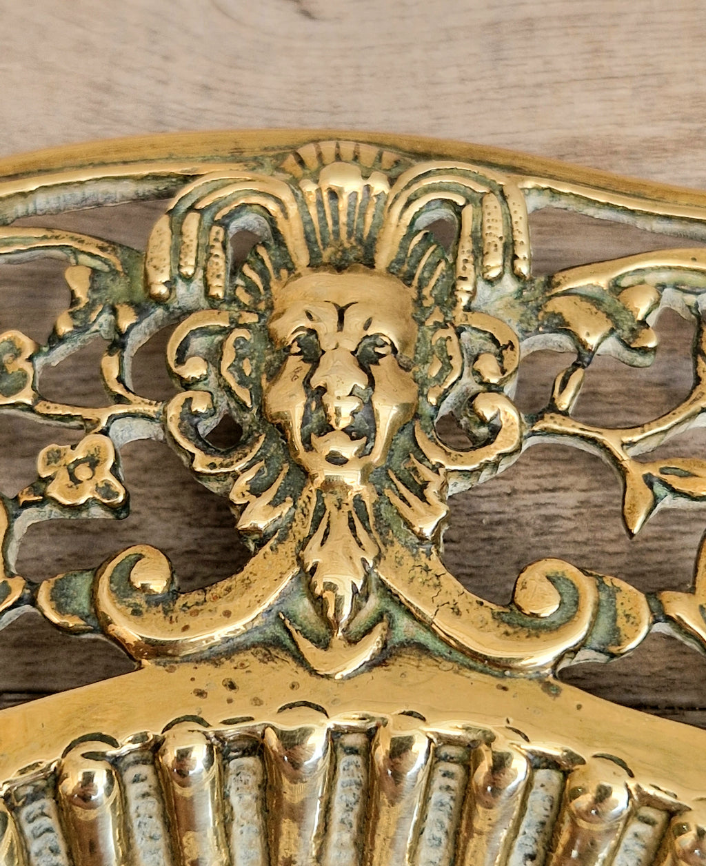 Antique 19thC Baroque Cast Brass Architectural Mount Appliqué Ornate Mascaron Filigree Vanity Card Tray Plate Hand-Tooled Pattern 1018