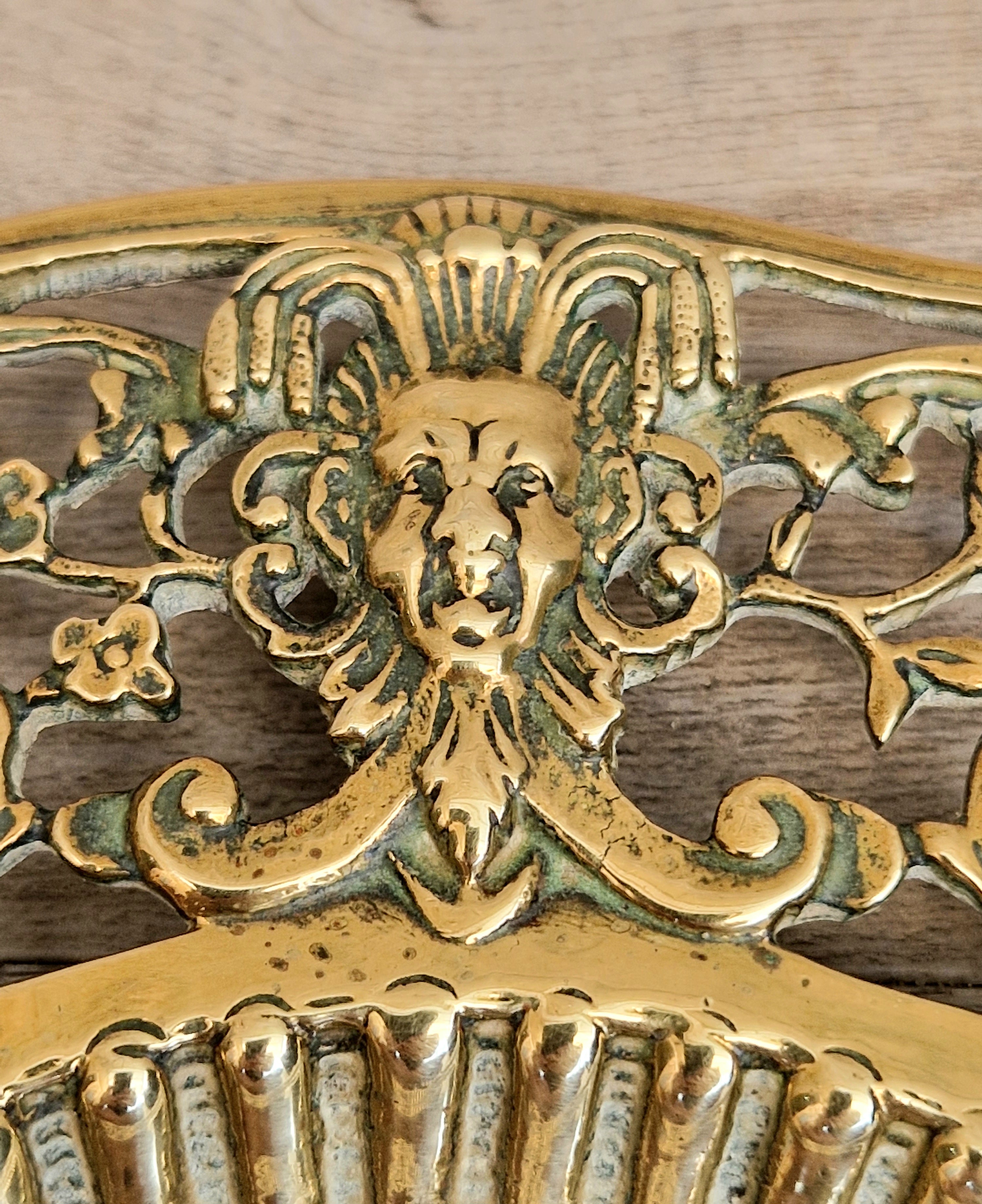 Antique 19thC Baroque Cast Brass Architectural Mount Appliqué Ornate Mascaron Filigree Vanity Card Tray Plate Hand-Tooled Pattern 1018