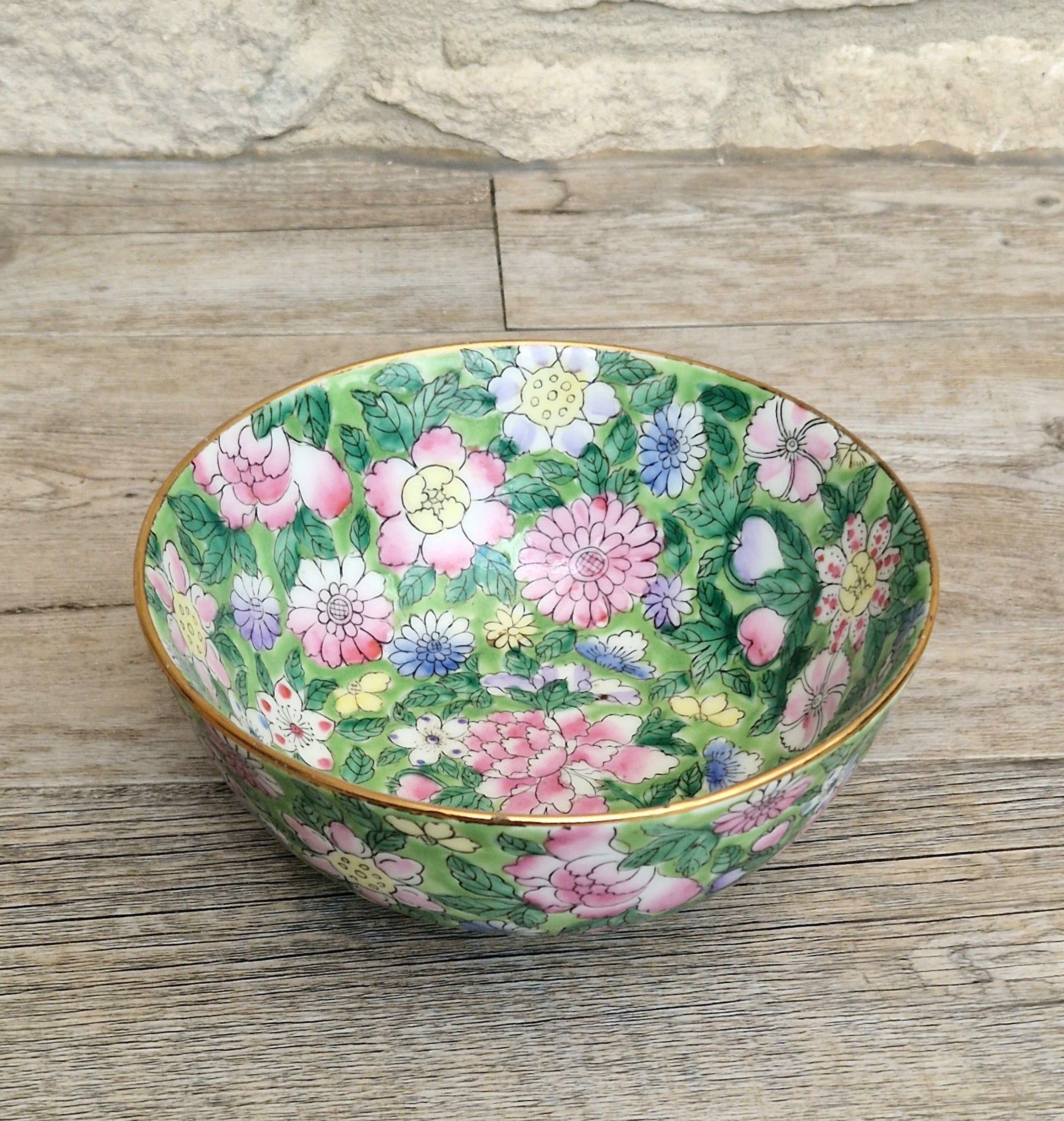 Chinese Republic Period 'Mille Fleur' Porcelain Bowl All-Over Hand-Painted Famille Rose 6" Decorative Bowl