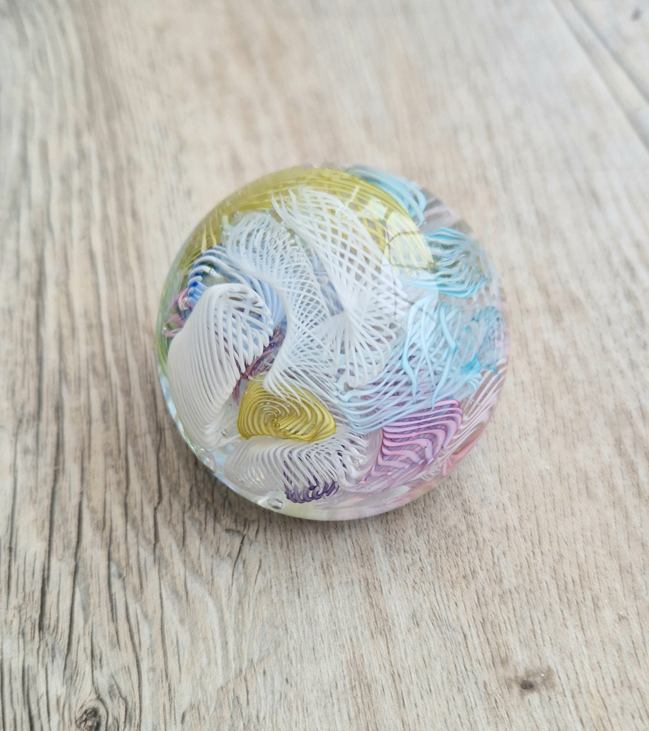 Vintage Murano Art Glass Paperweight with Scrambled Latticino & Zanfirico Canes