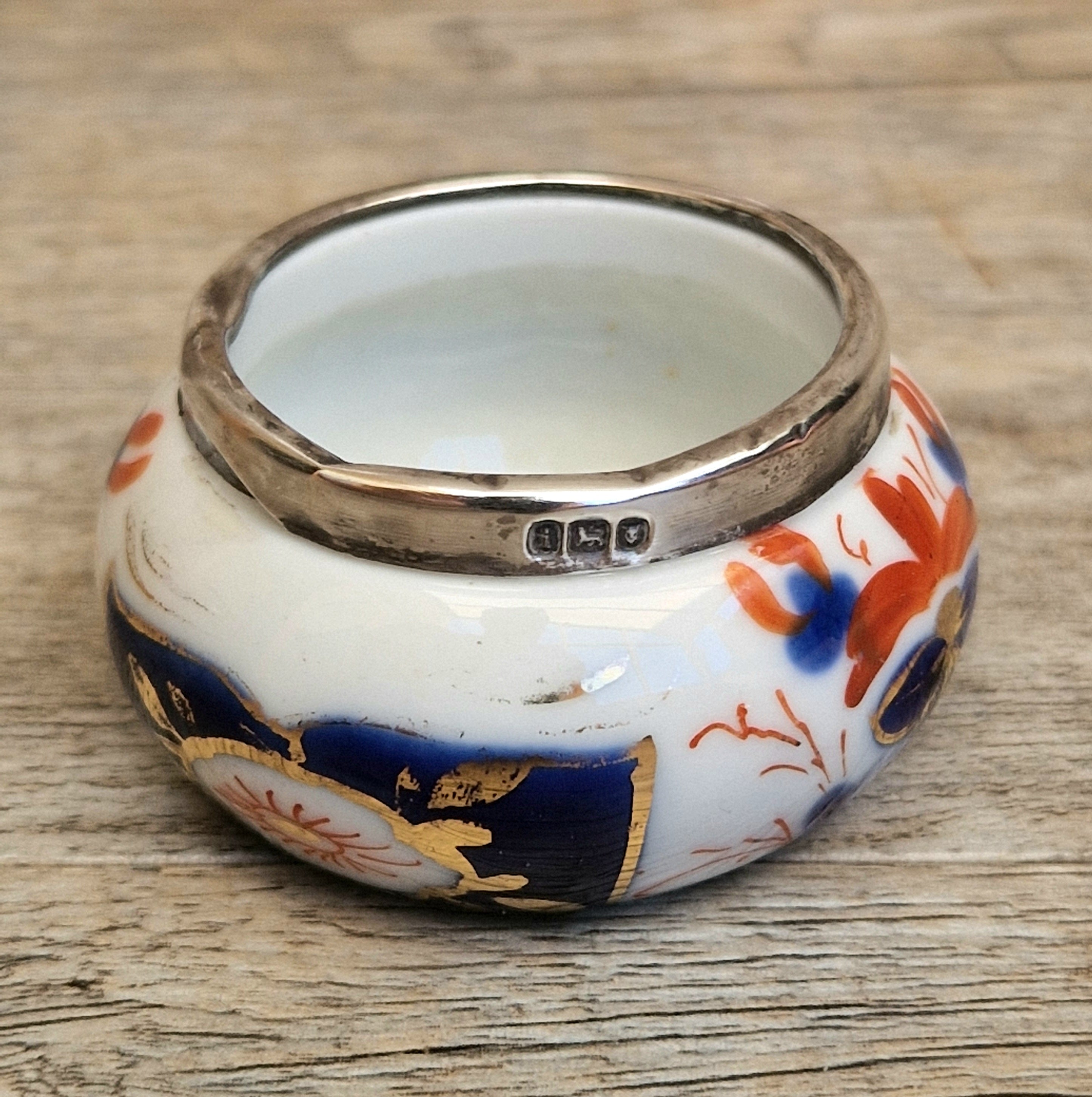 Antique 1904 London Sterling Silver Imari Cruet Set Salt Pepper Mustard Pot Victorian Condiment