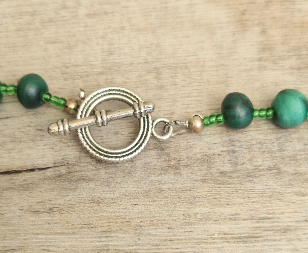 Vintage Graduated Malachite Round Bead T-Bar Clasp Necklace (60cm)