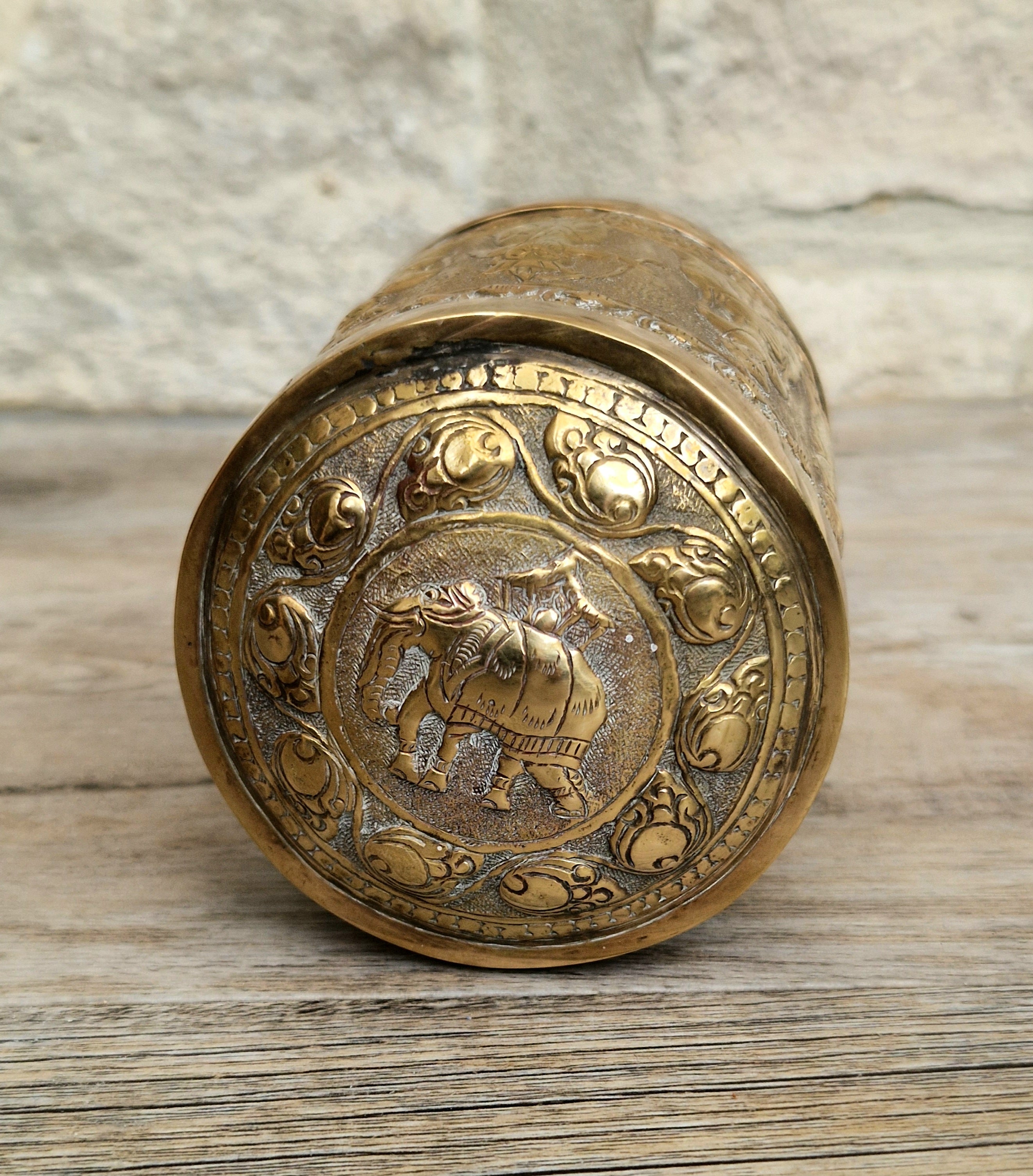 19th Century Brass Rapousse Betel Nut Lidded Decorative Canister