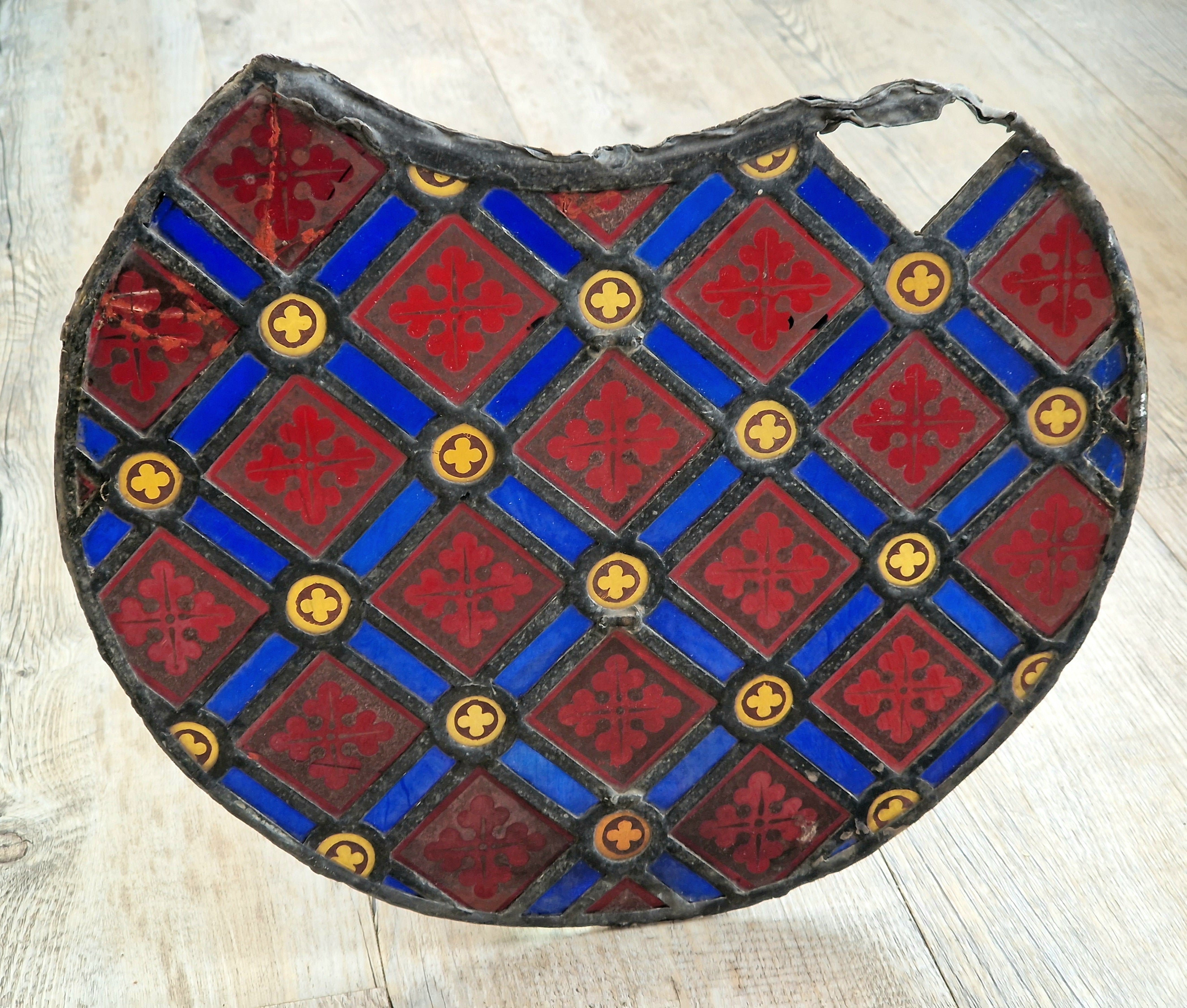 Rare Antique Early 19th Century French Gothic Revival Stained Glass Roundel Panel - Medieval Style Diaper Pattern