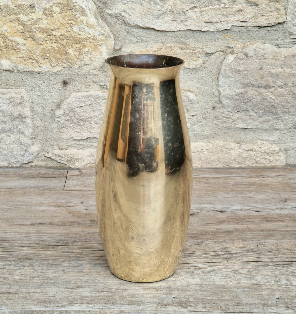 Art Deco Heavy Brass Baluster Vase Weighted Base Antique Brass Decor
