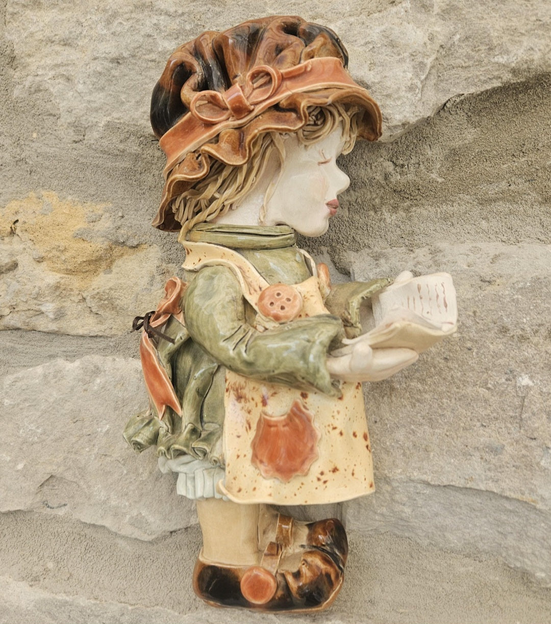 Pottery Girl Wall Hanging Ornament Handmade Isle of Wight England Cottagecore Rustic Home Decor
