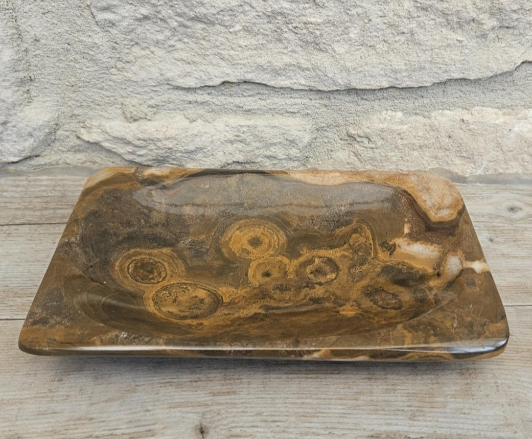 Polished Agate Trinket Dish McM Oblong Coffee Table Decor Catchall Tray 15cm X 10cm