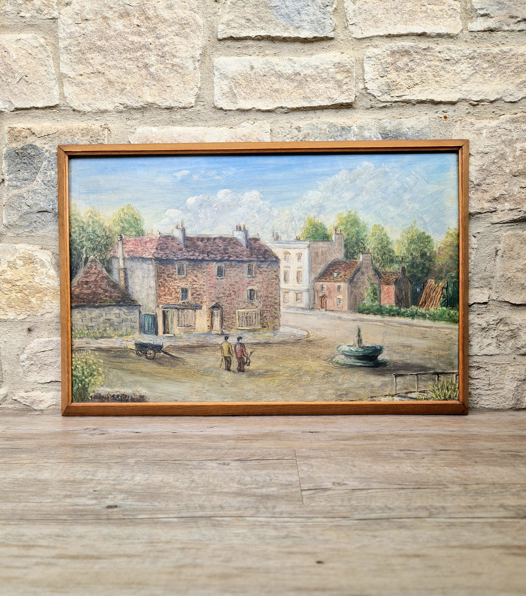 Vintage Hampshire Oil On Board Painting English Rural Town Scene 1955 R. Higgs