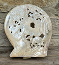 Vintage Chinese Carved Large Mother Of Pearl Shell Animal Birds Forest Scene