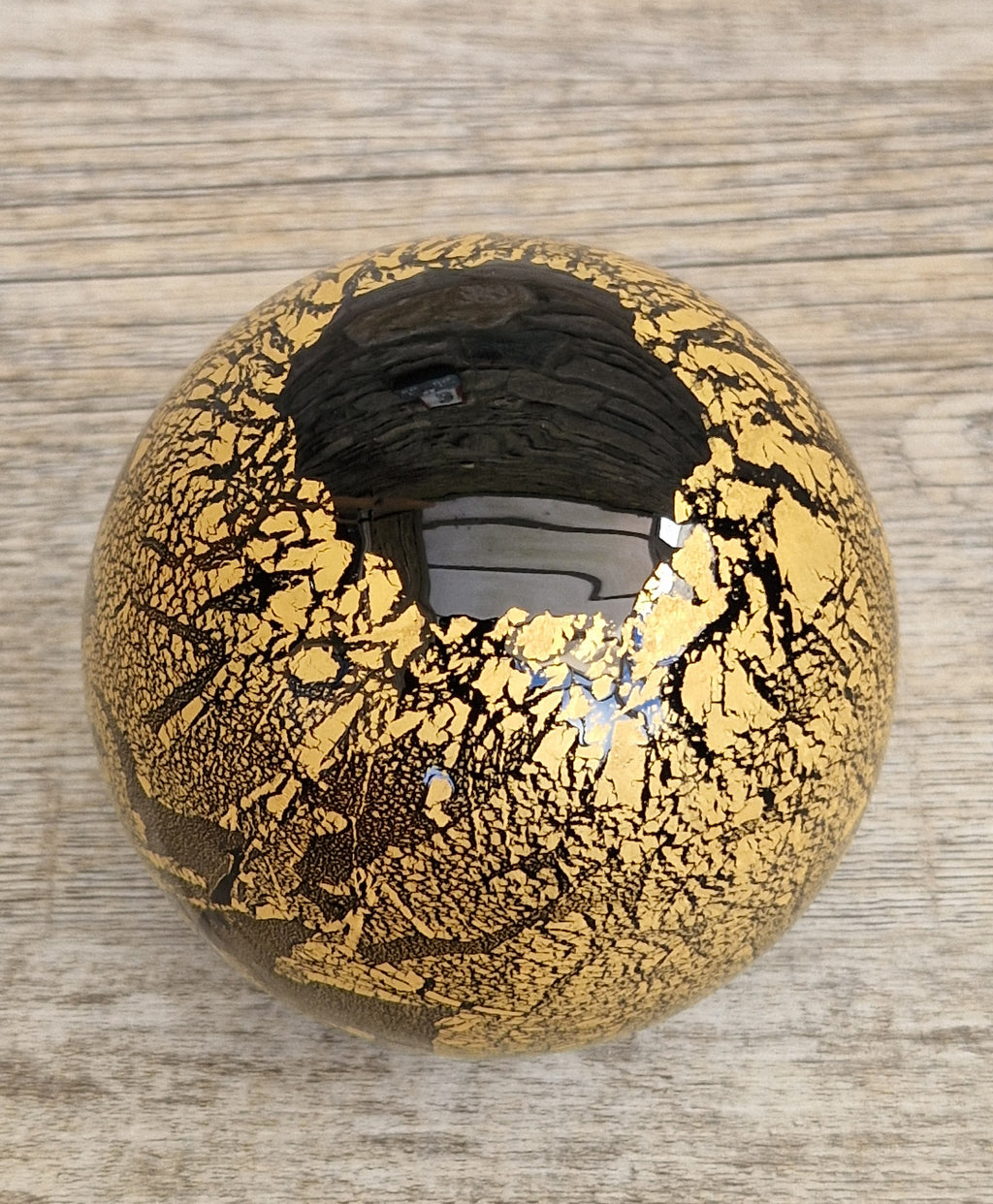 Isle of Wight Art Glass Black Azurene Ball Paperweight Michael Harris 1970s England