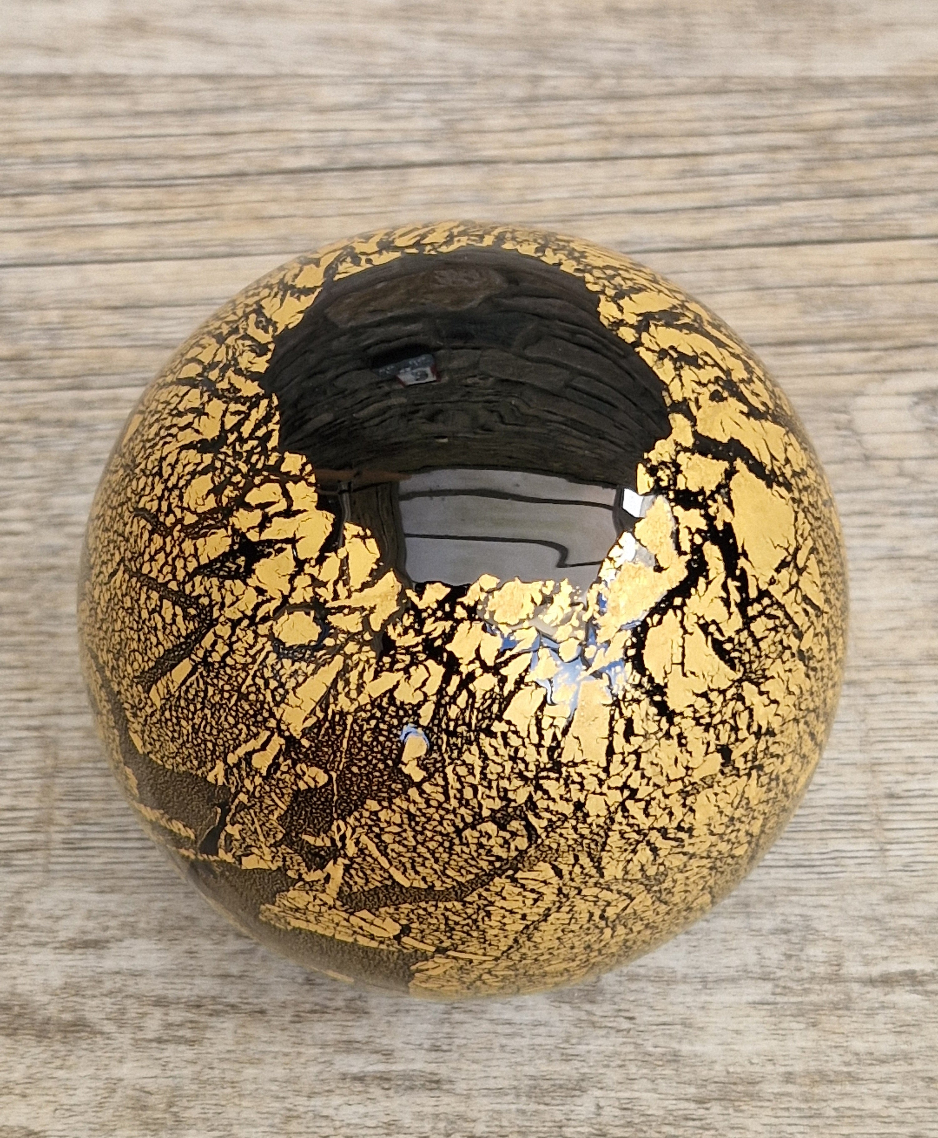 Isle of Wight Art Glass Black Azurene Ball Paperweight Michael Harris 1970s England