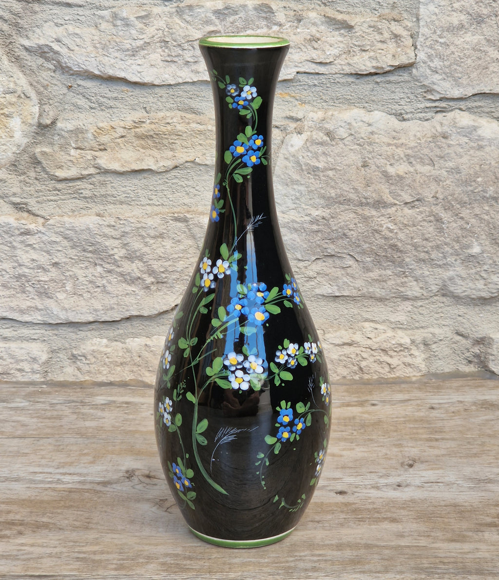 Marmaca San Marino Vase Art Ceramic Black Floral Amphora Tall Bottle Vase 1950's