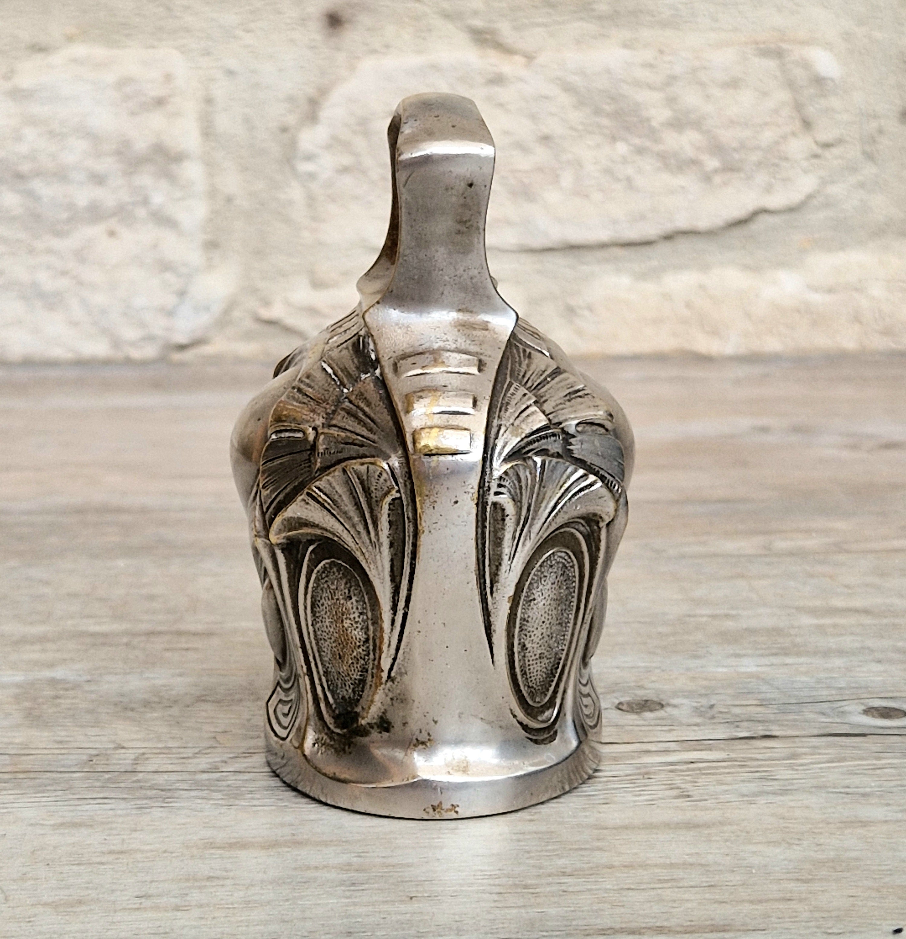 Antique Art Nouveau Silvered Bronze Large Ornate Decorated Table Bell
