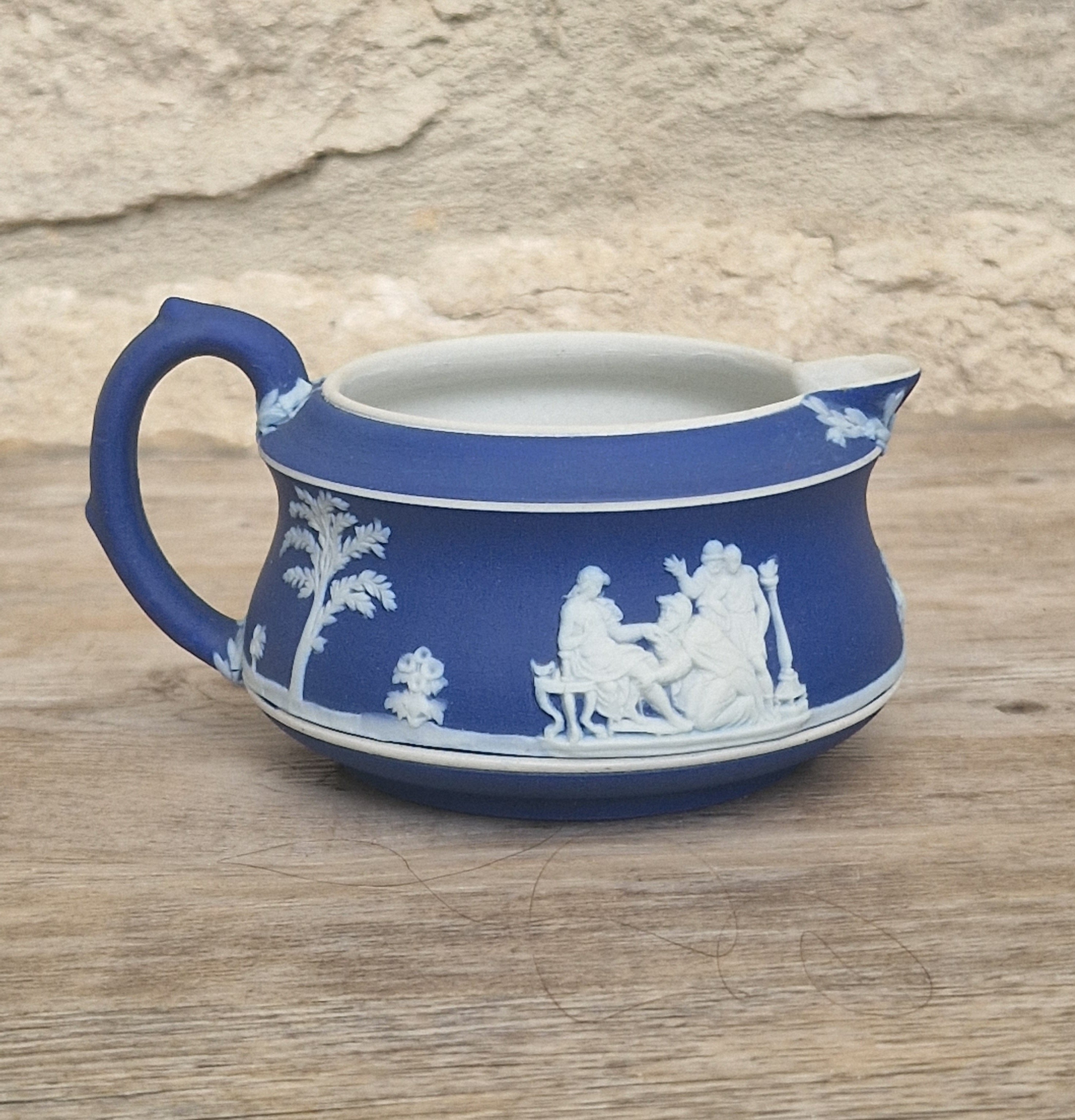 19th Century Wedgwood Jasperware Creamer Dark Blue Dipped Body with Neoclassical Cameos