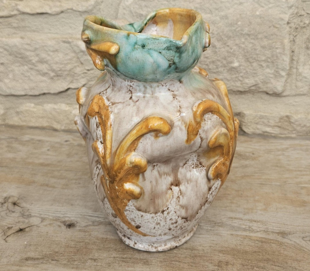 Vintage Majolica Vase Mid-Century Italian Earthenware, 19cm Decorative Pitcher
