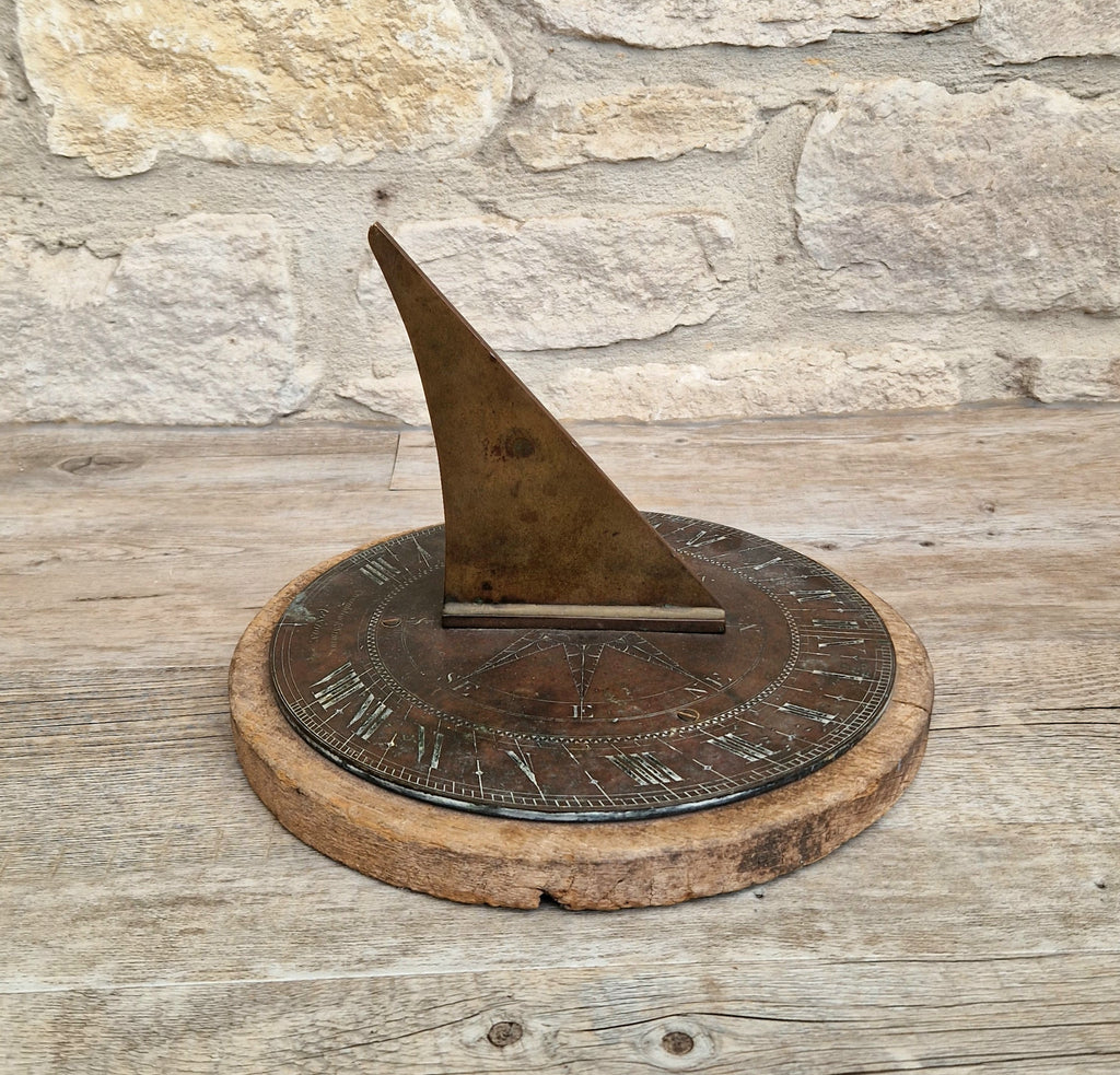 Antique Troughton & Simms London Brass Sundial, Mid-Victorian Horizontal Garden Dial Plate c.1850