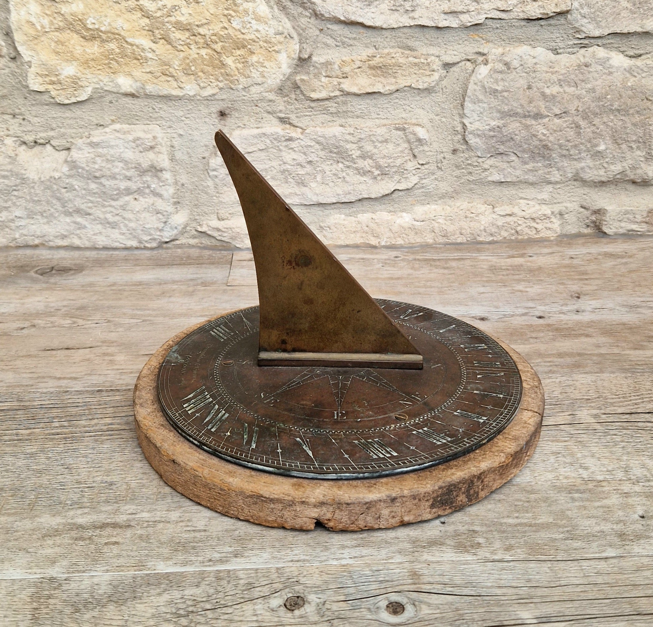 Antique Troughton & Simms London Brass Sundial, Mid-Victorian Horizontal Garden Dial Plate c.1850