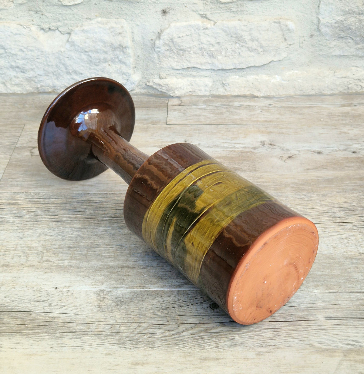 Vintage 1970s Studio Pottery Chalice Vase 32.5cm Terracotta Mid Century Modern Art Glaze