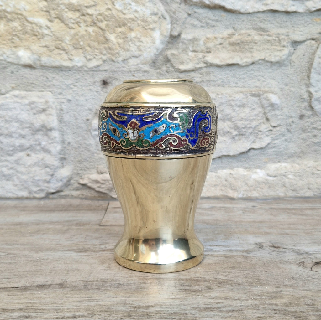 Chinese Late Qing Champleve Enamelled Bronze Small Vase 19th Century Antique